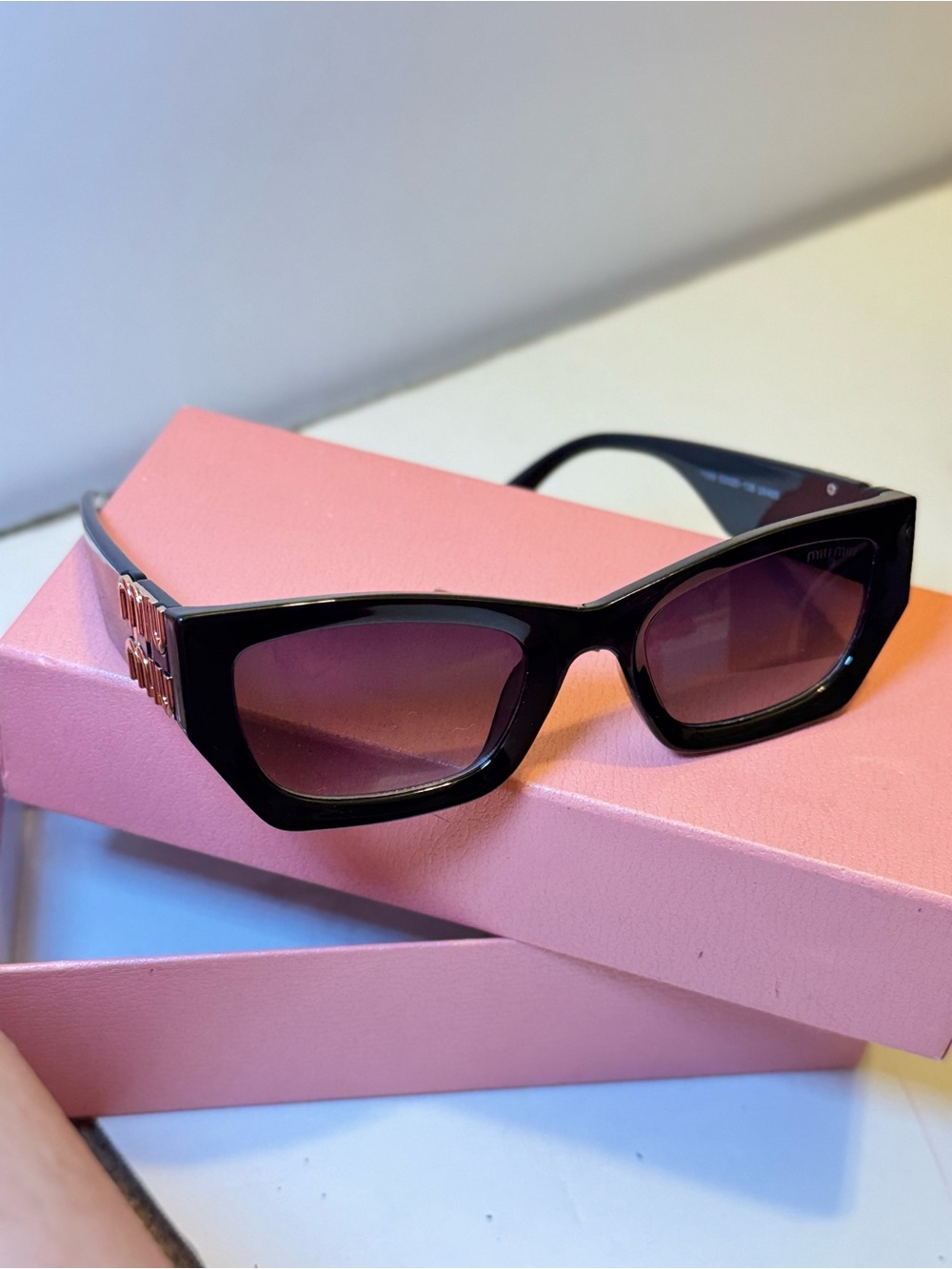 Black Cat-Eye Sunglasses with Purple Gradient Lenses